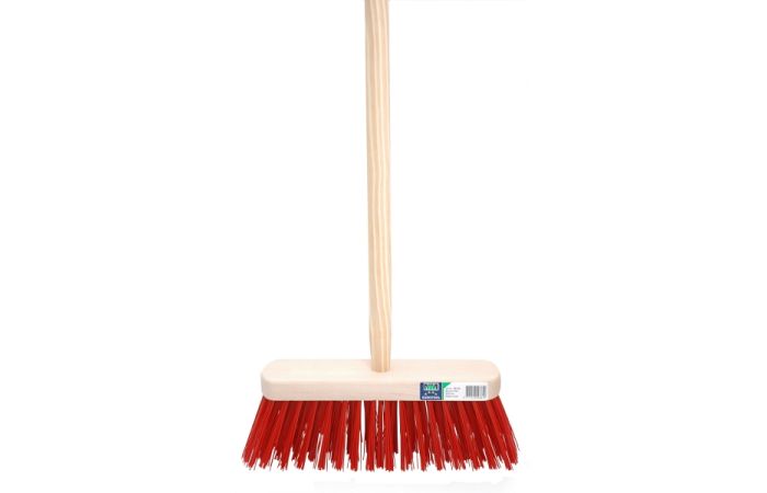 Straatbezem kunstvezel rood 29cm met steel 120cm