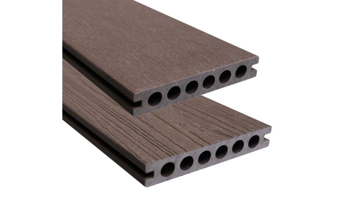 Vlonderplank composiet walnoot 22x140x2900 mm – duurzame terrasplank met houtnerfstructuur.