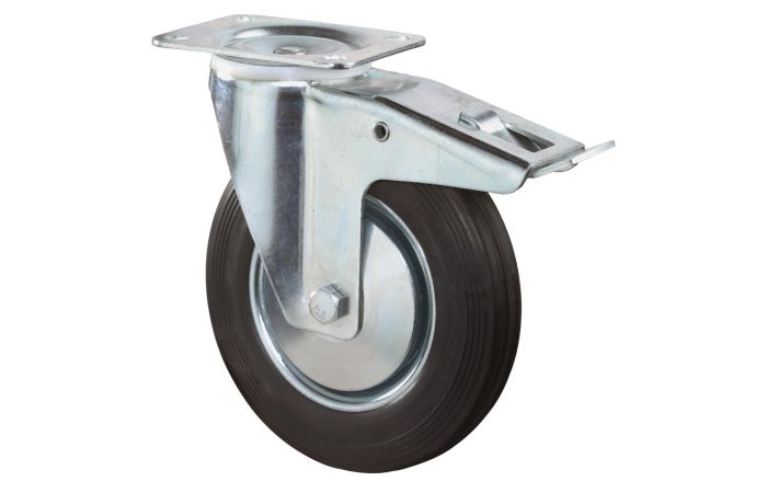 Zwenkwiel 80 mm rubber 50 kg met rem