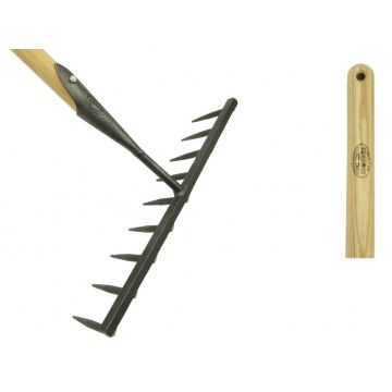 Zaadhark 9 tands rond met essen houten steel 170cm De Wit