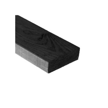 Vuren plank gedroogd en geschaafd met ronde kant zwart geïmpregneerd 28x150x3000mm
