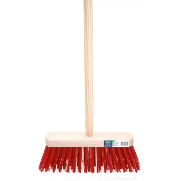 Straatbezem kunstvezel rood 29cm met steel 120cm