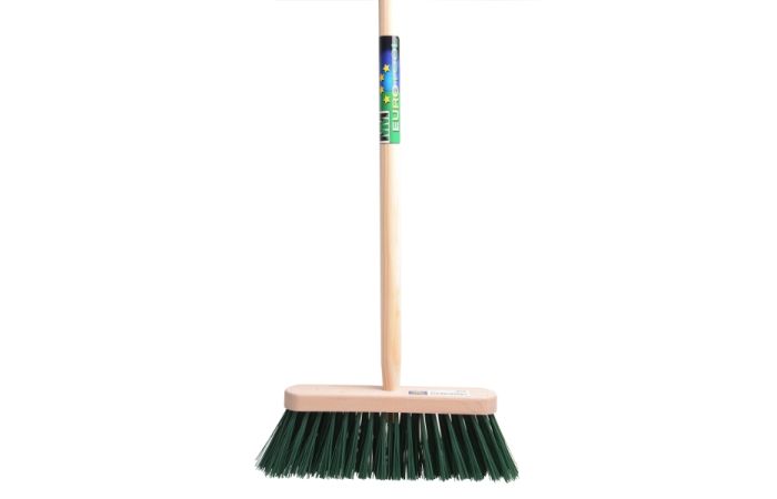 Straatbezem kunstvezel groen 29cm met steel 120cm